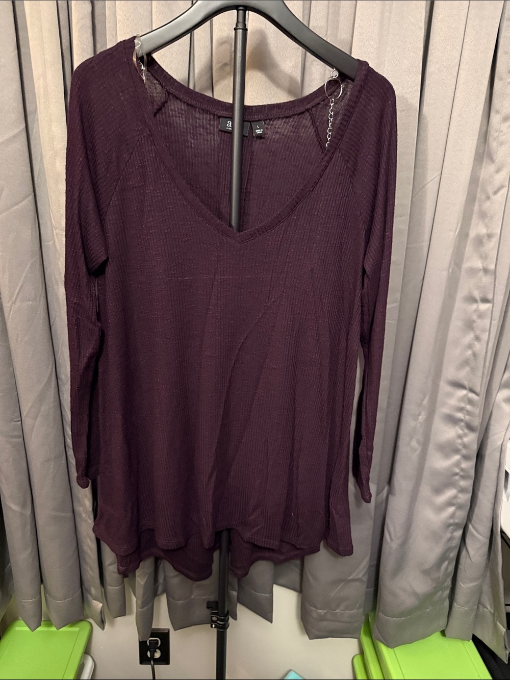 a new day Plum V-Neck Waffle Knit Long Sleeve Top